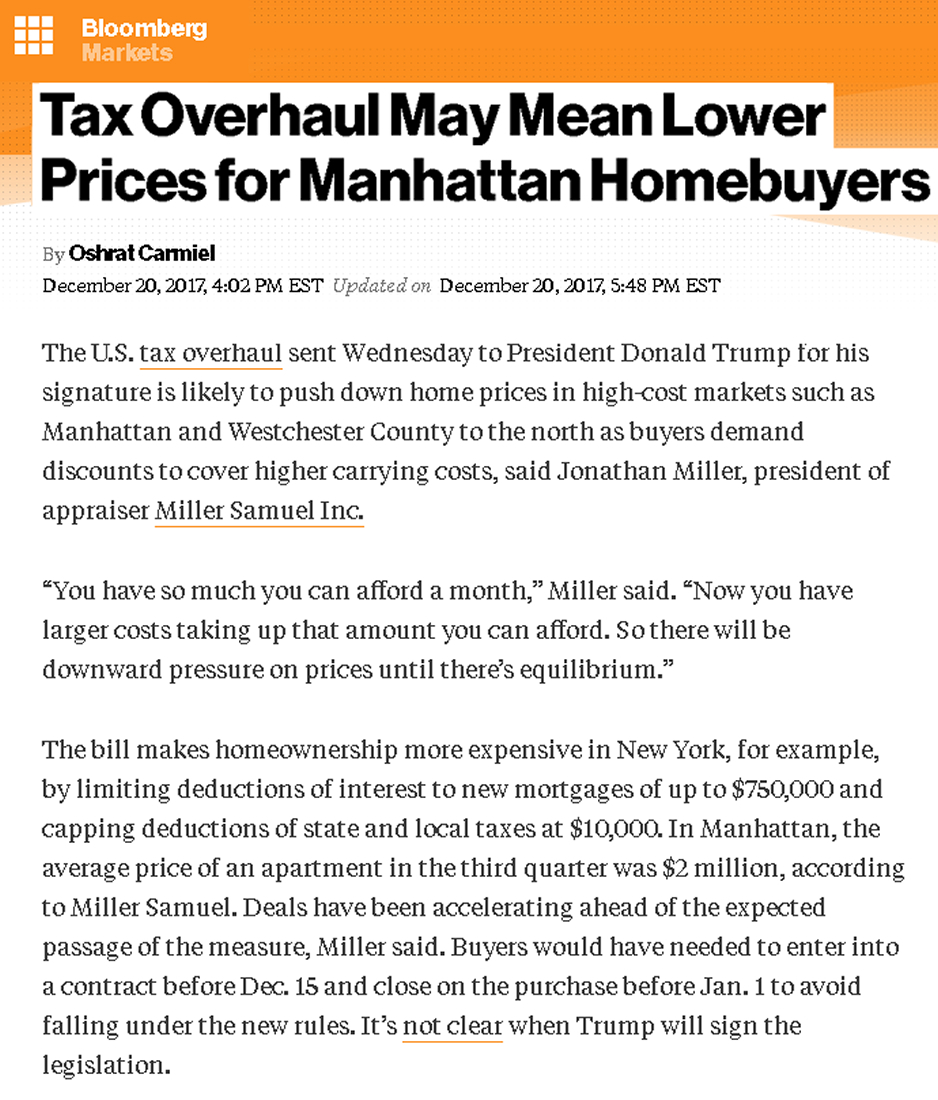 US Tax Overhaul May Mean Lower Prices for Manhattan Homebuyers part 1